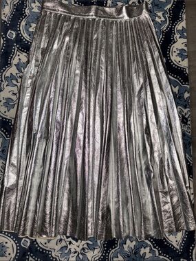 Zara Metallic Silver Pleated Midi Skirt